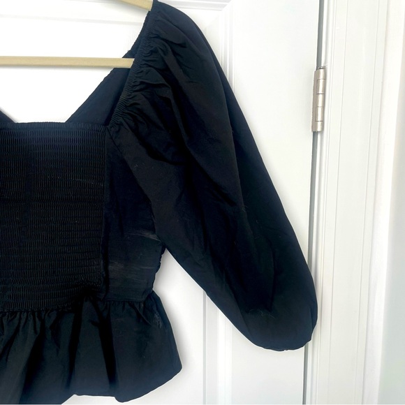 EXPRESS- V-Neck Pleated Peplum Top - Picture 7 of 10